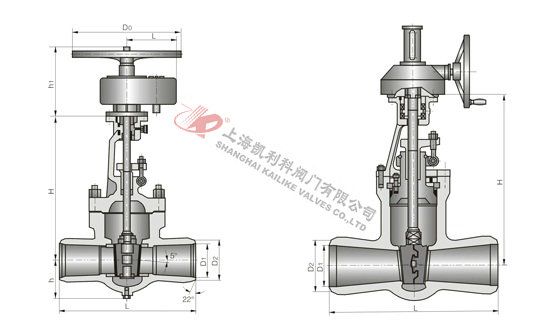 Z561H高溫高壓對焊閘閥(傘齒輪)外形結構圖